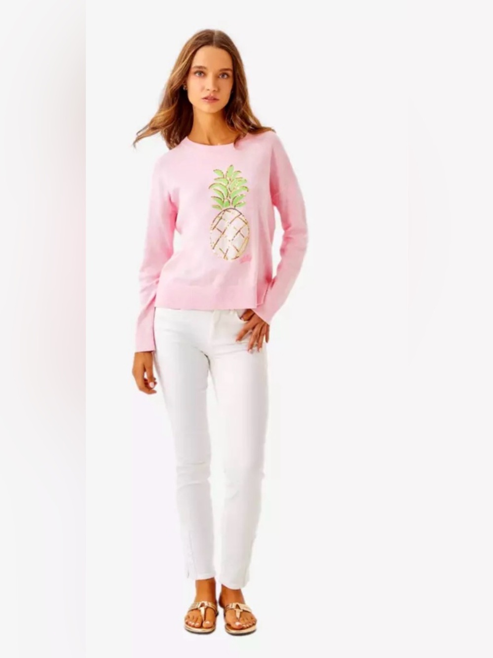 Lilly Pulitzer Tensley Pink Pineapple Crewneck Sweater